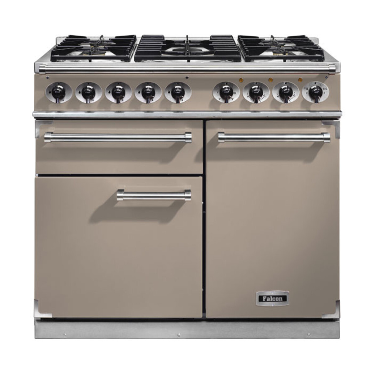 FALCON F1000DXDFFN/NM (115360) 1000 Deluxe Dual Fuel Range Cooker in Fawn/Nickel Trim