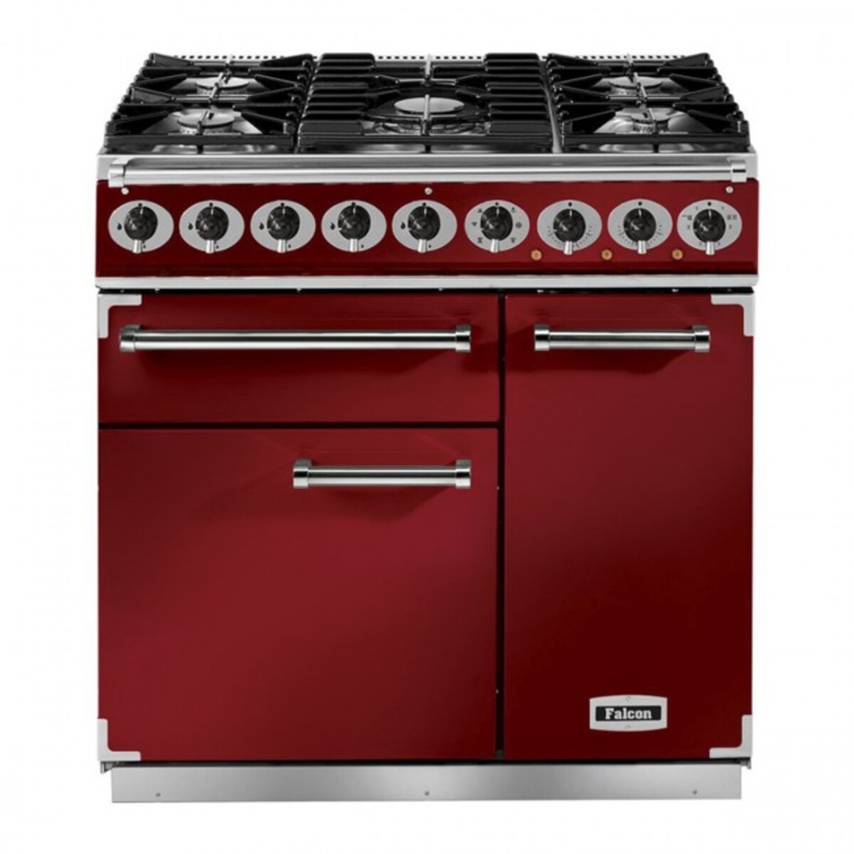 FALCON F900DXDFRDNM 87080 - 90cm Deluxe Dual Fuel Range Cooker, Red