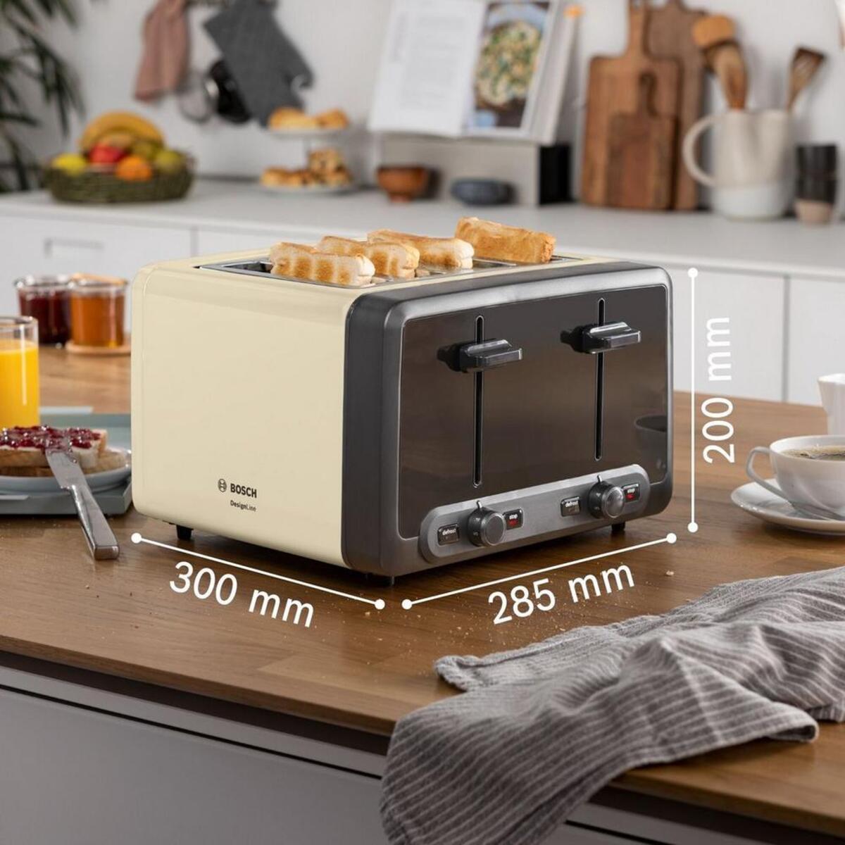 Bosch TAT4P447GB DesignLine 4 Slice Toaster, Cream