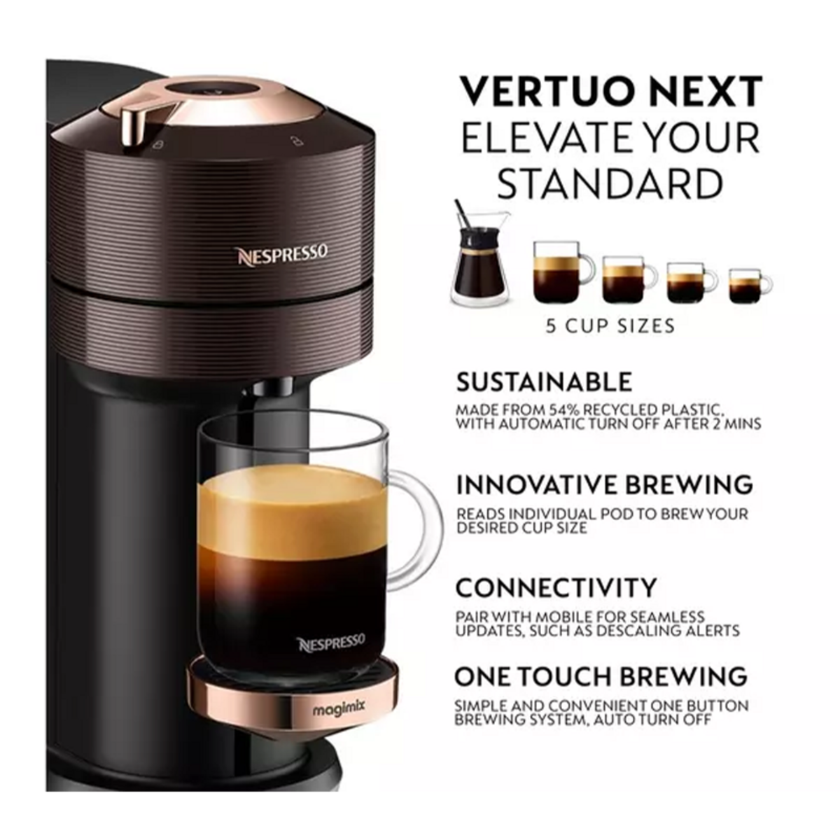 Magimix 11708 Vertuo Next Premium Coffee Machine, Rich Brown
