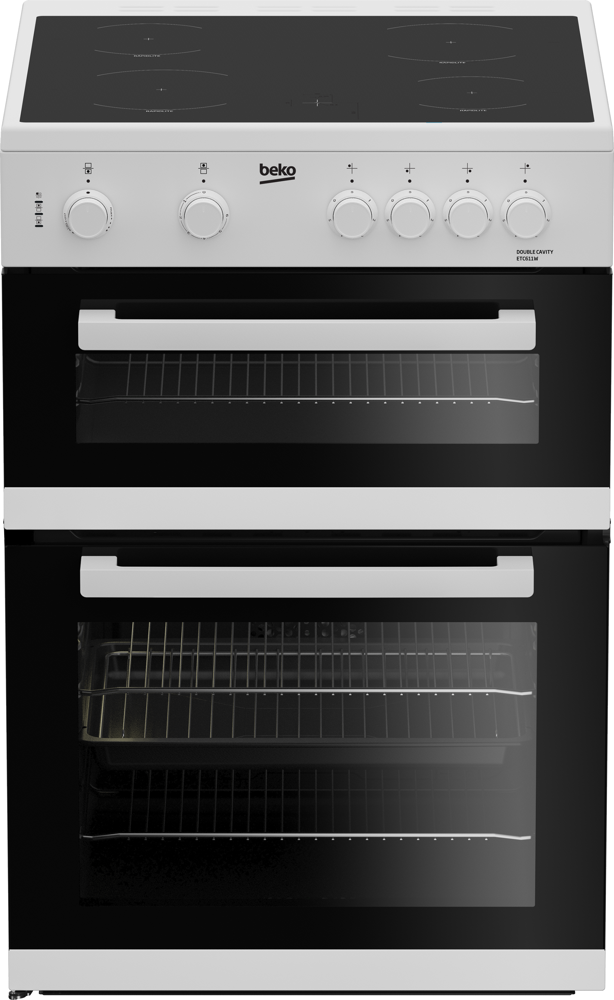 Beko ETC611W 60cm Twin Cavity Electric Cooker with Ceramic Hob - White