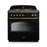 Rangemaster CLAS90FXDFFBL/B Classic FX 90cm Dual Fuel Cooker, Black, Brass Trim