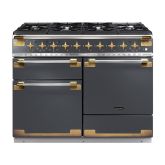 Rangemaster ELS110DFSL/AB ELISE 110cm Dual Fuel Range Cooker, Slate with Antique Brass Trim