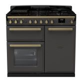 Rangemaster ESDL100DFPSLT/AB1 Estel Deluxe 100cm Dual Fuel Range Cooker, Slate/Antique Brass
