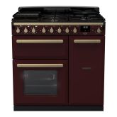 Rangemaster ESDL90DFPBOR/AB1 Estel Deluxe 90cm Dual Fuel Range Cooker, Bordeaux/Antique Brass