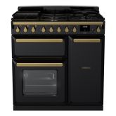 Rangemaster ESDL90DFPGBL/AB1 Estel Deluxe 90cm Dual Fuel Range Cooker, Black/Antique Brass