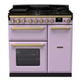 Rangemaster ESDL90DFPHTH/AB1 Estel Deluxe 90cm Dual Fuel Range Cooker, Heather/Antique Brass