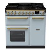 Rangemaster ESDL90DFPMSB/AB1 Estel Deluxe 90cm Dual Fuel Range Cooker, Misty Blue/Antique Brass