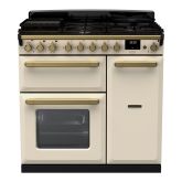 Rangemaster ESDL90DFPPCR/AB1 Estel Deluxe 90cm Dual Fuel Range Cooker, Pale Cream/Antique Brass