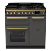 Rangemaster ESDL90DFPSLT/AB1 Estel Deluxe 90cm Dual Fuel Range Cooker, Slate/Antique Brass