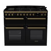 Rangemaster ESDLB110DFPGBL/AB1 Estel Deluxe 110cm BC Dual Fuel Range Cooker, Black/Antique Brass