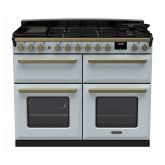 Rangemaster ESDLB110DFPMSB/AB1 Estel Deluxe 110cm BC Dual Fuel Range Cooker, Misty Blue/Antique Bras
