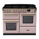 Rangemaster ESDLO110DFPPPK/AB1 Estel Deluxe 110cm Dual Fuel Range Cooker, Pale Pink/Antique Brass