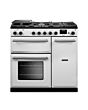 Rangemaster AURA90DFP/19323 90cm Dual Fuel Range Cooker - White with Brushed Nickel trim