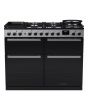 Rangemaster EDDLB110DFGBLK/CM1 Edge Deluxe 110cm Dual Fuel Range Cooker, Black Glass/Chrome