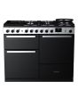 Rangemaster EDDLO110DFGBLK/CM1 Edge Deluxe 110cm Dual Fuel Range Cooker. Black Glass/Chrome