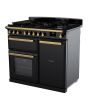 Rangemaster ESDL100DFPGBL/AB1 Estel Deluxe 100cm Dual Fuel Range Cooker, Black/Antique Brass