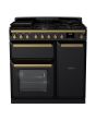 Rangemaster ESDL90DFPGBL/AB1 Estel Deluxe 90cm Dual Fuel Range Cooker, Black/Antique Brass