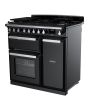 Rangemaster ESDL90DFPGBL/CM1 Estel Deluxe 90cm Dual Fuel Range Cooker, Black/Chrome