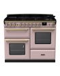 Rangemaster ESDLO110DFPPPK/AB1 Estel Deluxe 110cm Dual Fuel Range Cooker, Pale Pink/Antique Brass