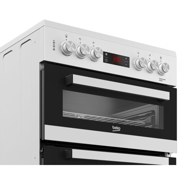 Beko EDC634W 60cm Double Oven Electric Cooker, 4 Ceramic Hob, White