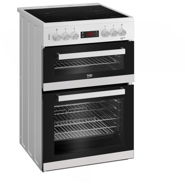 Beko EDC634W 60cm Double Oven Electric Cooker, 4 Ceramic Hob, White