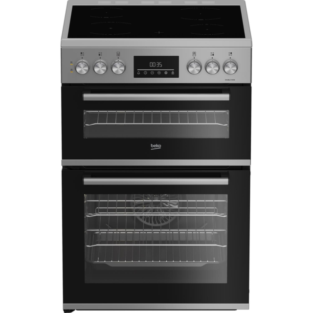 Beko EDC6731S 60cm Double Oven Electric Cooker with Vitroceramic Hob - Silver
