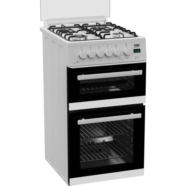 Beko EDG507W 50cm Twin Cavity Gas Cooker with Gas Hob - White