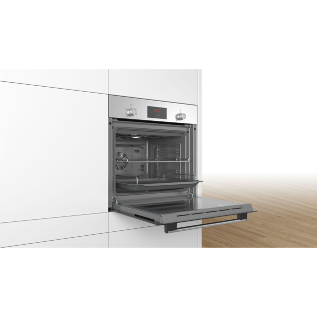 Bosch HHF113BR0B 59.4cm Serie 2 Built In Electric Single Oven with 3D Hot Air - Stainless Steel