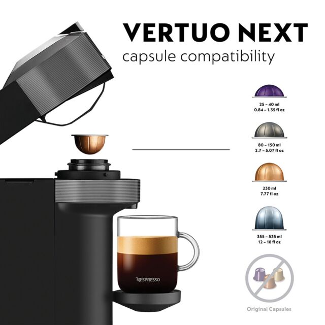 Delonghi ENV120.GYAE Nespresso Vertuo Next Capsule Coffee Machine with Aeroccino Milk Frother, Grey