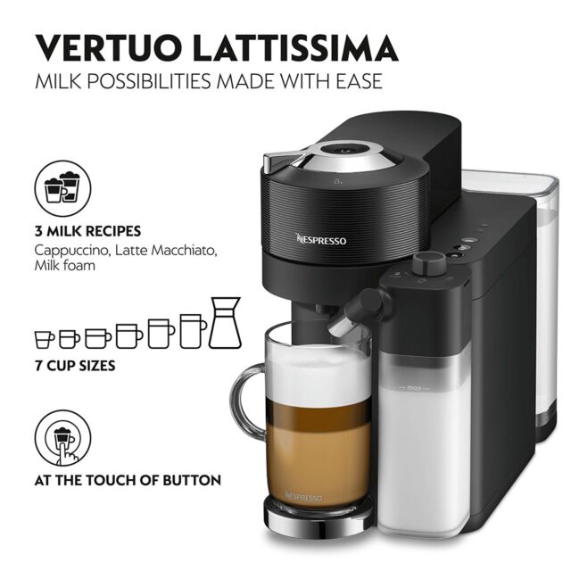 Delonghi ENV300.B Nespresso Vertuo Lattissima Coffee Machine, Black