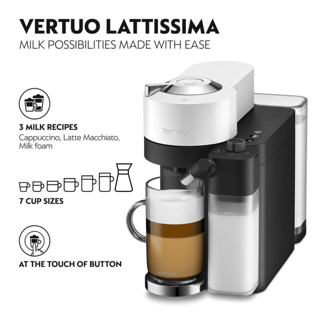 Delonghi ENV300.W Nespresso Vertuo Lattissima Coffee Machine, White