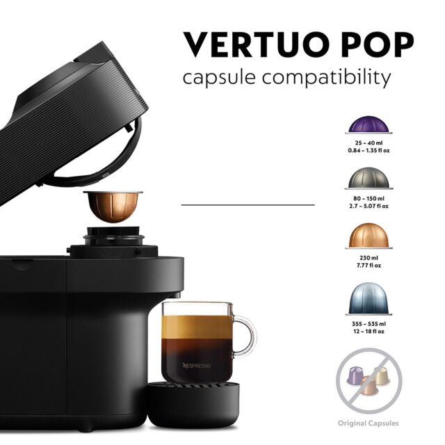Delonghi ENV90.B Nespresso Vertuo Pop Capsule Coffee Machine, Black