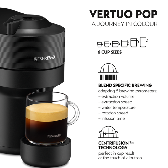 Delonghi ENV90.B Nespresso Vertuo Pop Capsule Coffee Machine, Black