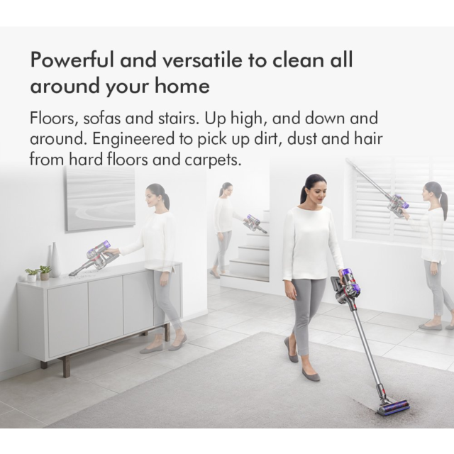 Dyson V8ABS-2023 Cordless Stick Vacuum Cleaner - 40 Minutes Run Time - Silver/Yellow