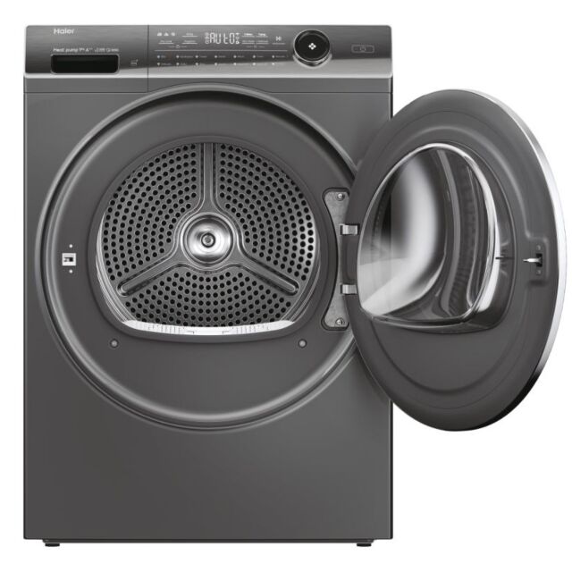 Haier HD90-A3Q979RU1UK 9Kg Series 7 Plus I-Pro Heat Pump Tumble Dryer, Grey