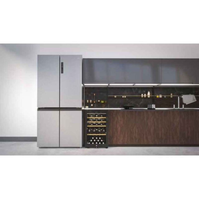 Haier HTF540DP7UK F Rated 528L 4 Door Fridge Freezer, Platinum Inox