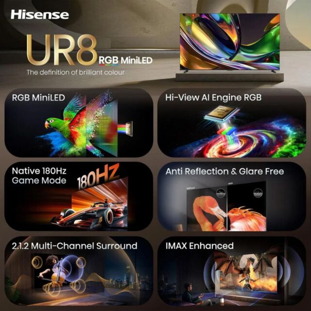 Hisense 100UR8STUK 100inch 4K Ultra HD Rgb-Mini Led Smart TV - Black