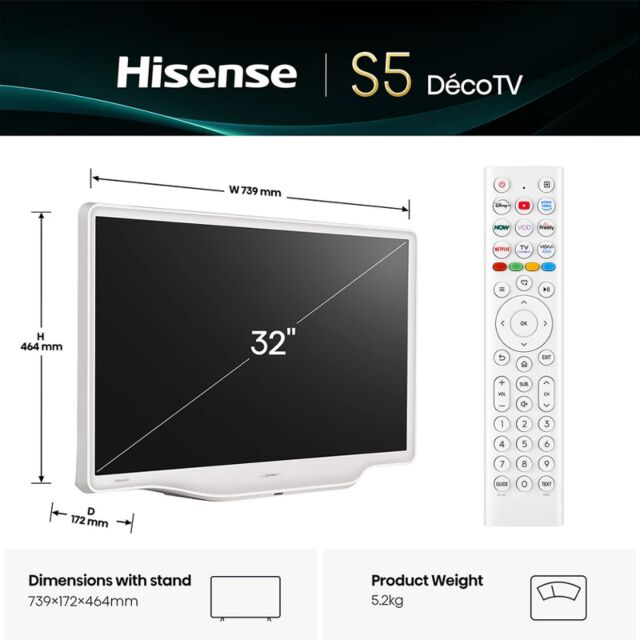 Hisense 32S5QTUK 32inch Deco Hi-Qled Ultra HD Ai Smart TV - White