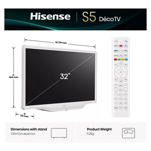 Hisense Deco 32S5QTUK 32-inch Hi-QLED UHD TV White