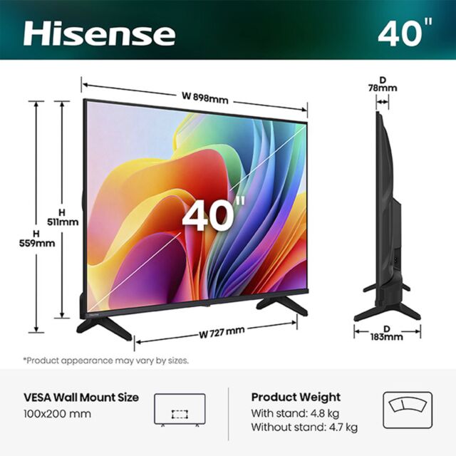 Hisense 40inch 40A5STUK Hi-QLED Full HD Smart TV - Black