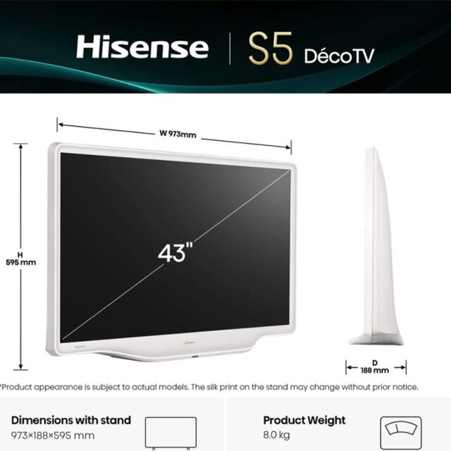 Hisense 43S5QTUK 43inchDeco Hi-QLED Ultra HD AI Smart TV - White
