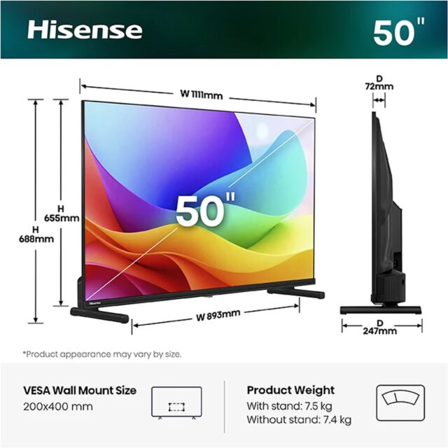 Hisense 50A5STUK 50inch Hi-QLED Full HD Smart TV - Black