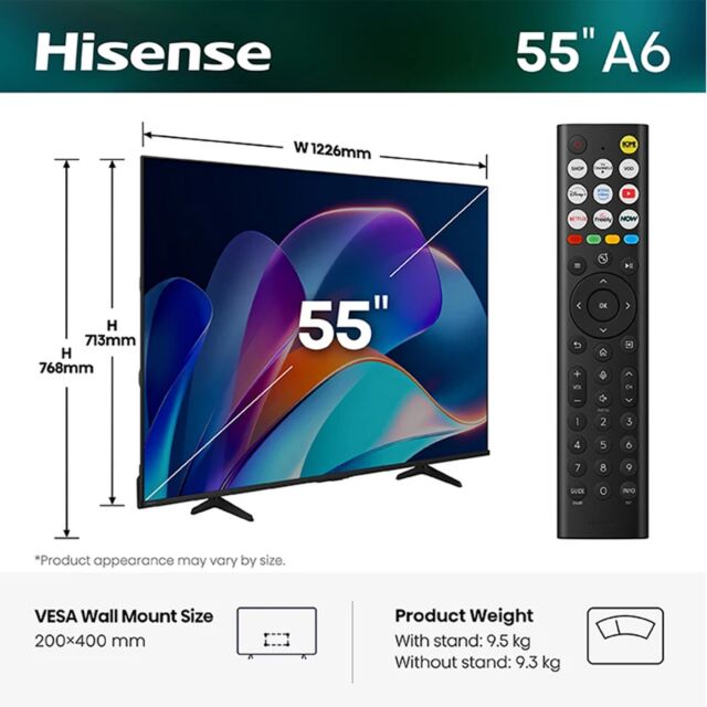 Hisense 55A6STUK 55inch 4K Ultra HD Ai Smart TV - Black