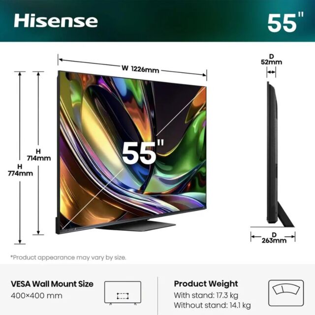 Hisense 55UR8STUK 55inch Rgb Miniled 180Hz 4K Ultra HD Ai Smart TV - Charcoal Grey