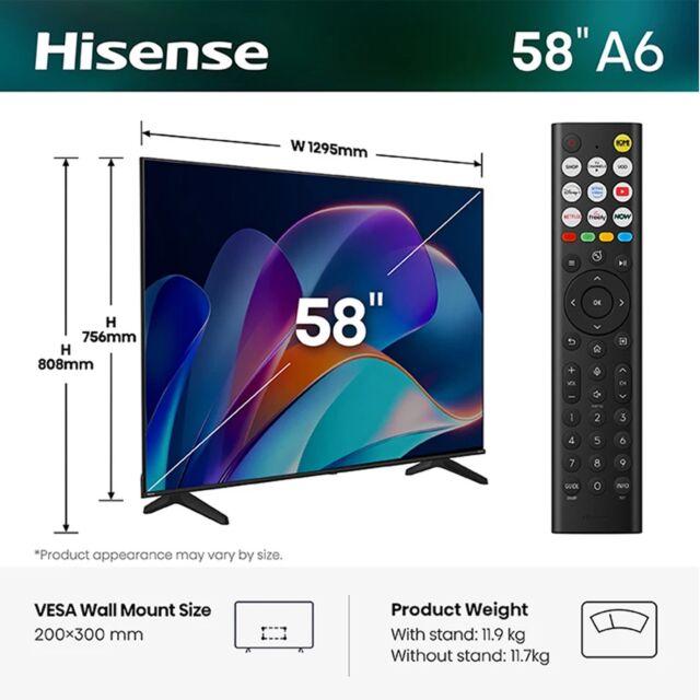 Hisense 58A6STUK 58inch 4K Ultra HD Ai Smart TV - Black