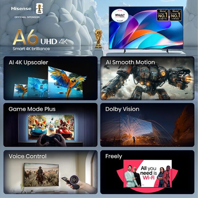 Hisense 65A6STUK 65inch 4K Ultra HD Ai Smart TV - Black