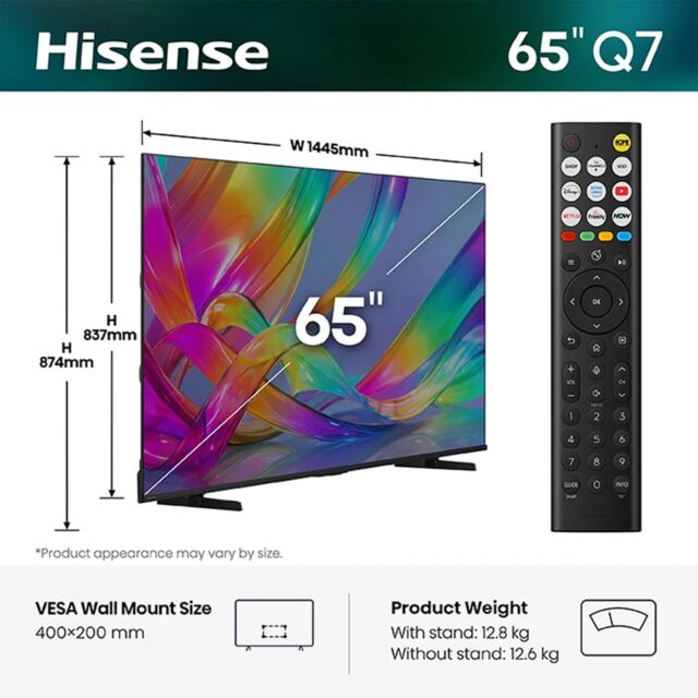 Hisense 65Q7STUK 65inch Hi-QLED 4K 60Hz Ultra HD AI Smart TV - Black