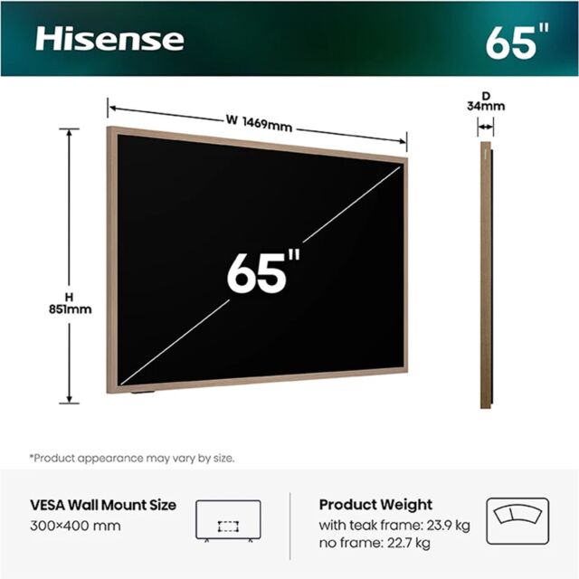 Hisense 65S7STUK 65inch Canvas TV Hi-QLED 144Hz 4K Smart TV - Black