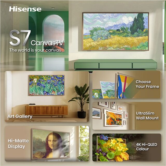 Hisense 65S7STUK 65inch Canvas TV Hi-QLED 144Hz 4K Smart TV - Black